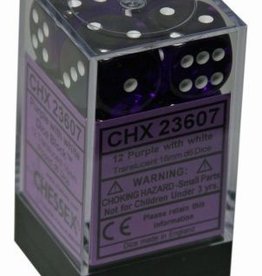 Chessex 16MM D6 Dice Set CHX23607 Translucent Purple/White