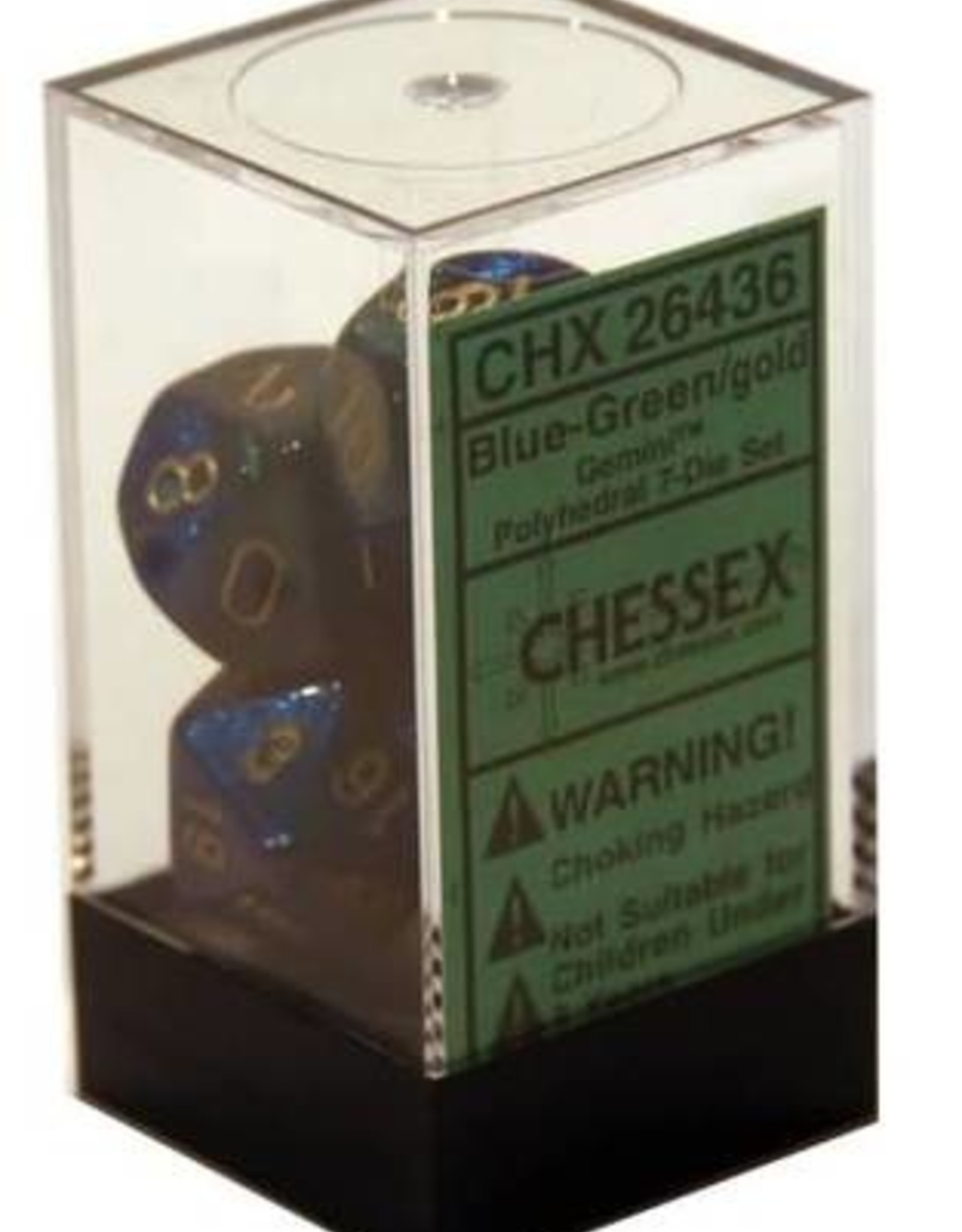 Chessex 7Ct Dice Set CHX26436 Gemini Blue-Green/Gold