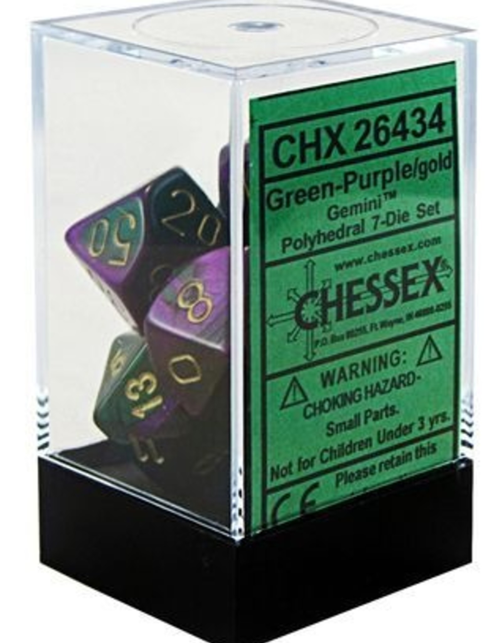 Chessex 7Ct Dice Set CHX26434 Gemini Green-Purple/Gold
