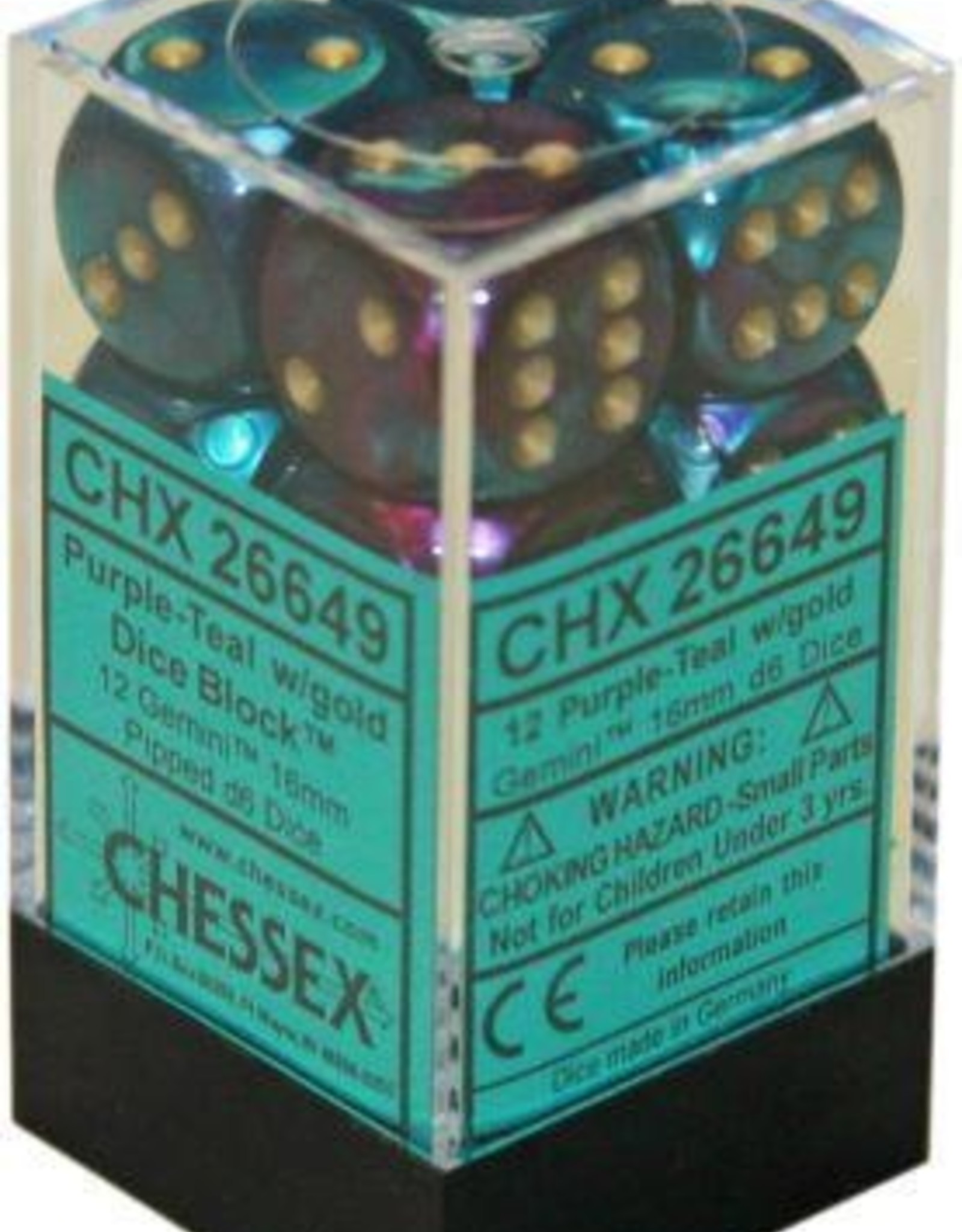 Chessex 16MM D6 Dice Set CHX26649 Gemini Purple-Teal/Gold