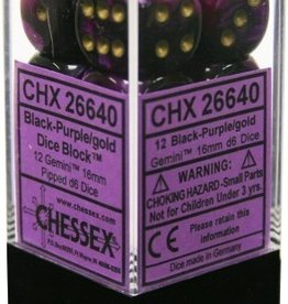 Chessex 16MM D6 Dice Set CHX26640 Gemini Black Purple/Gold