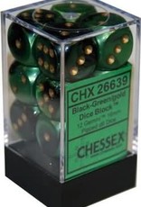 Chessex 16MM D6 Dice Set CHX26639 Gemini Black Green/Gold