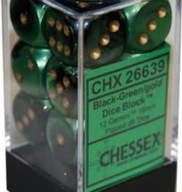 Chessex 16MM D6 Dice Set CHX26639 Gemini Black Green/Gold