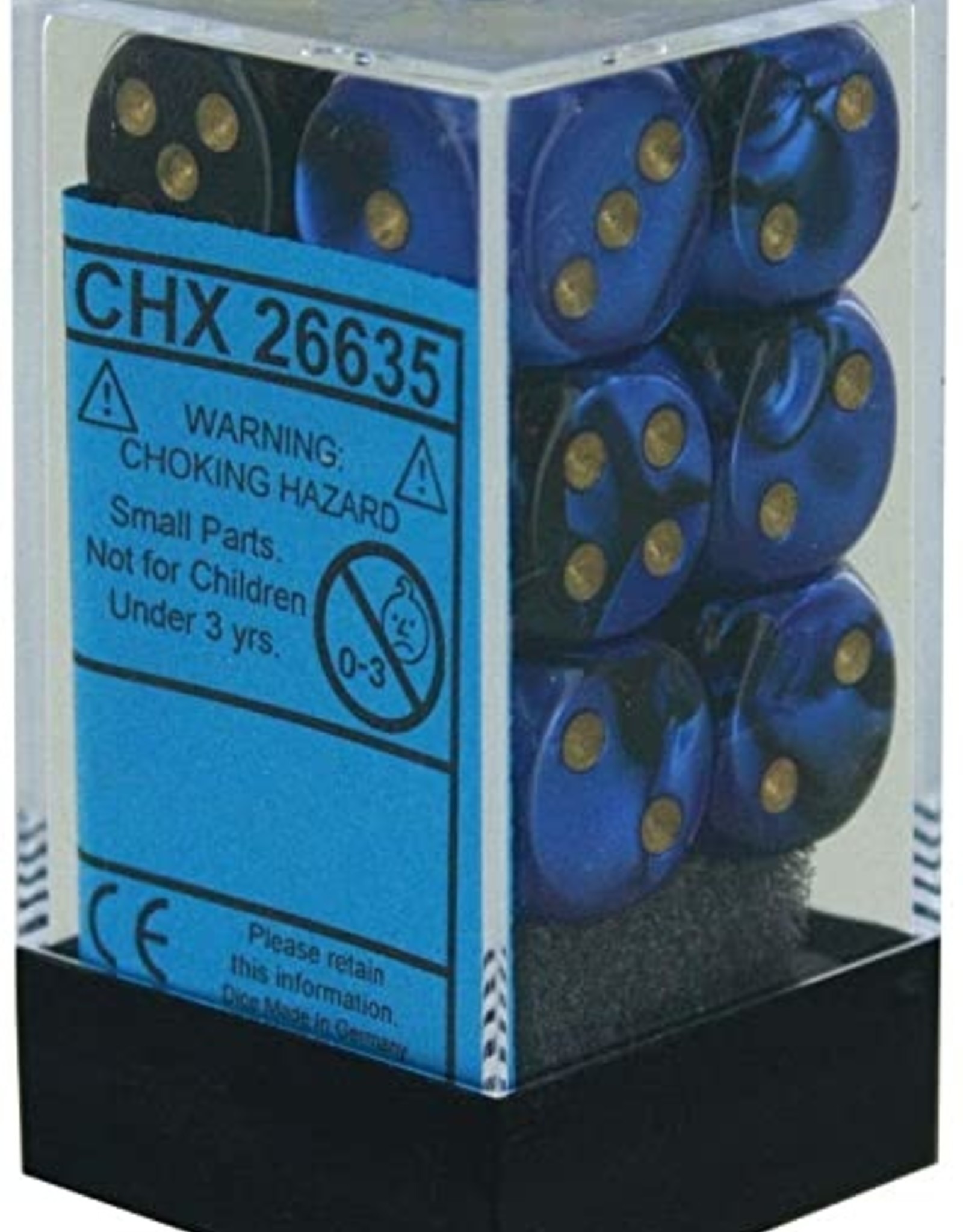 Chessex 16MM D6 Dice Set CHX26635 Gemini Black Blue/Gold