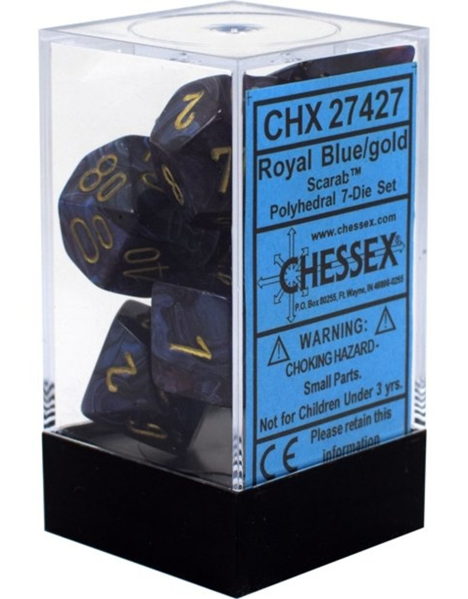 Chessex 7Ct Dice Set CHX27427 Scarab Royal Blue/Gold