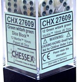 Chessex 16MM D6 Dice Set CHX27609 Marble Green/Dark Green