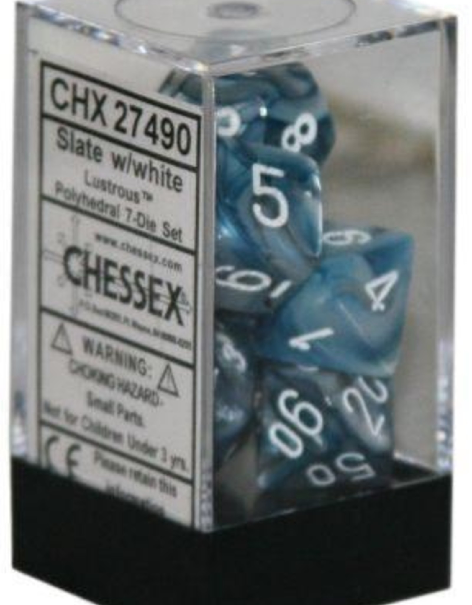 Chessex 7Ct Dice Set CHX27490 Lustrous Slate/White