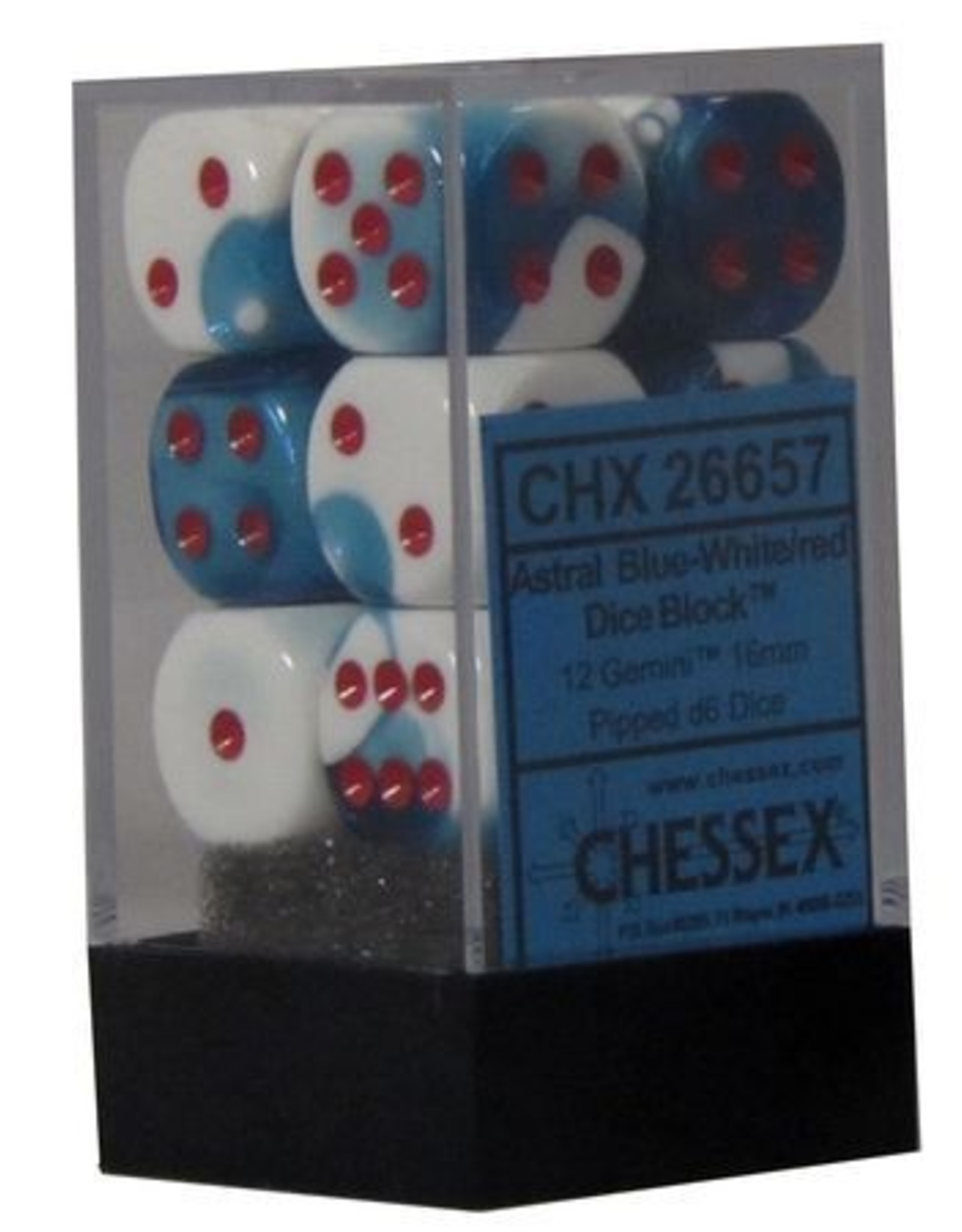 Chessex 16MM D6 Dice Set CHX26657 Gemini Blue White/Red