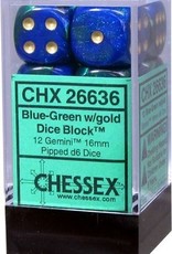 Chessex 16MM D6 Dice Set CHX26636 Gemini Blue Green/Gold