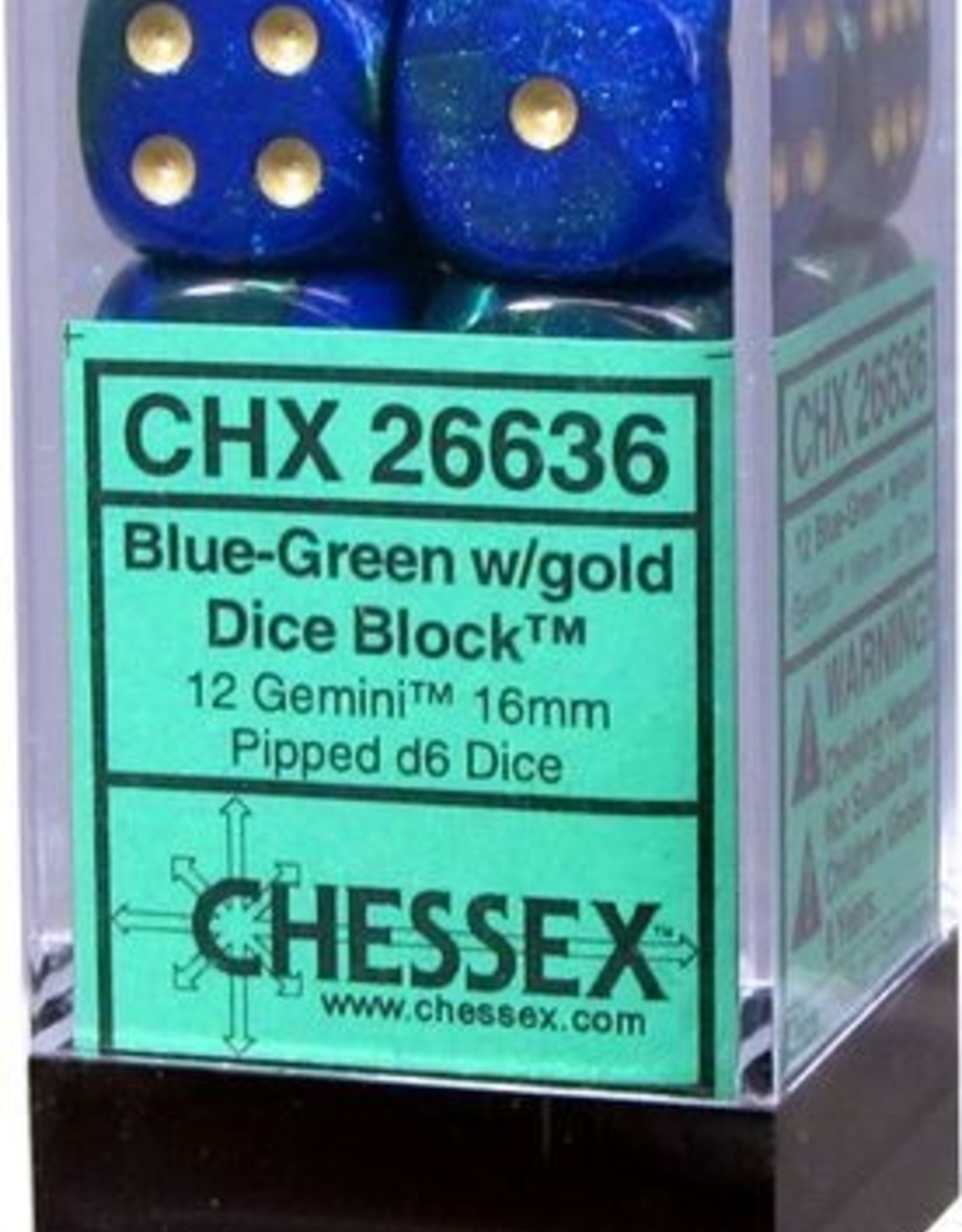 Chessex 16MM D6 Dice Set CHX26636 Gemini Blue Green/Gold