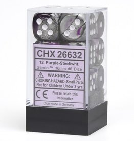 Chessex 16MM D6 Dice Set CHX26632 Gemini Purple Steel/White