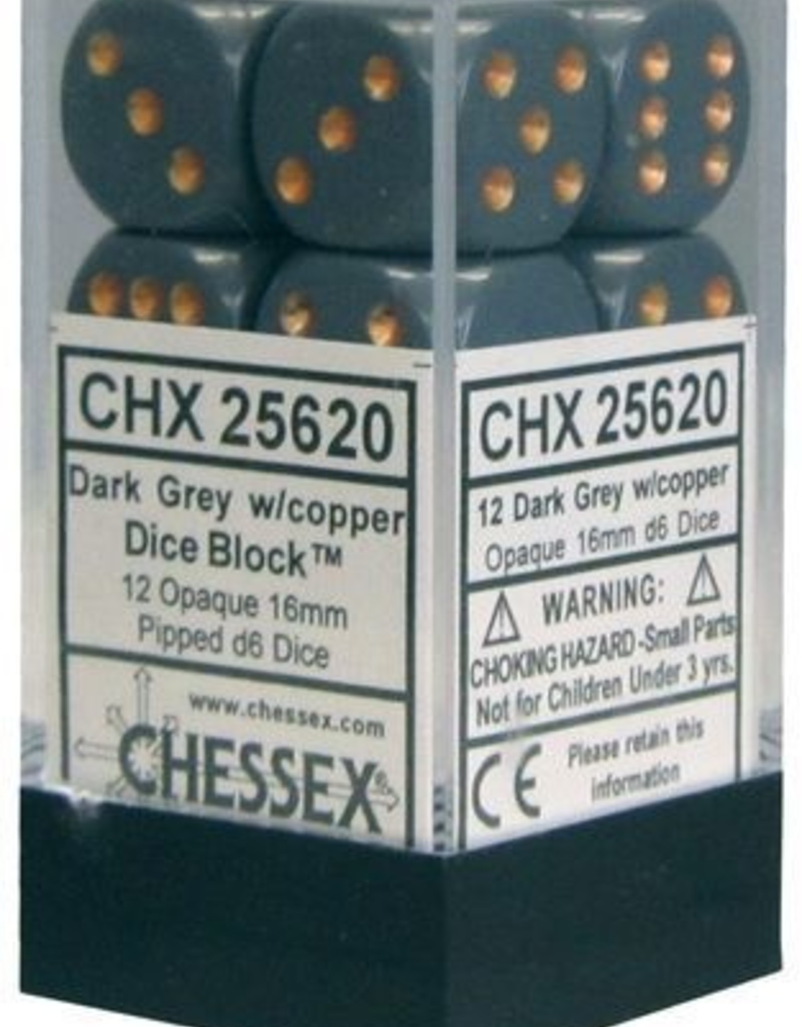 Chessex 16MM D6 Dice Set CHX25620 Opaque Dark Grey/Copper