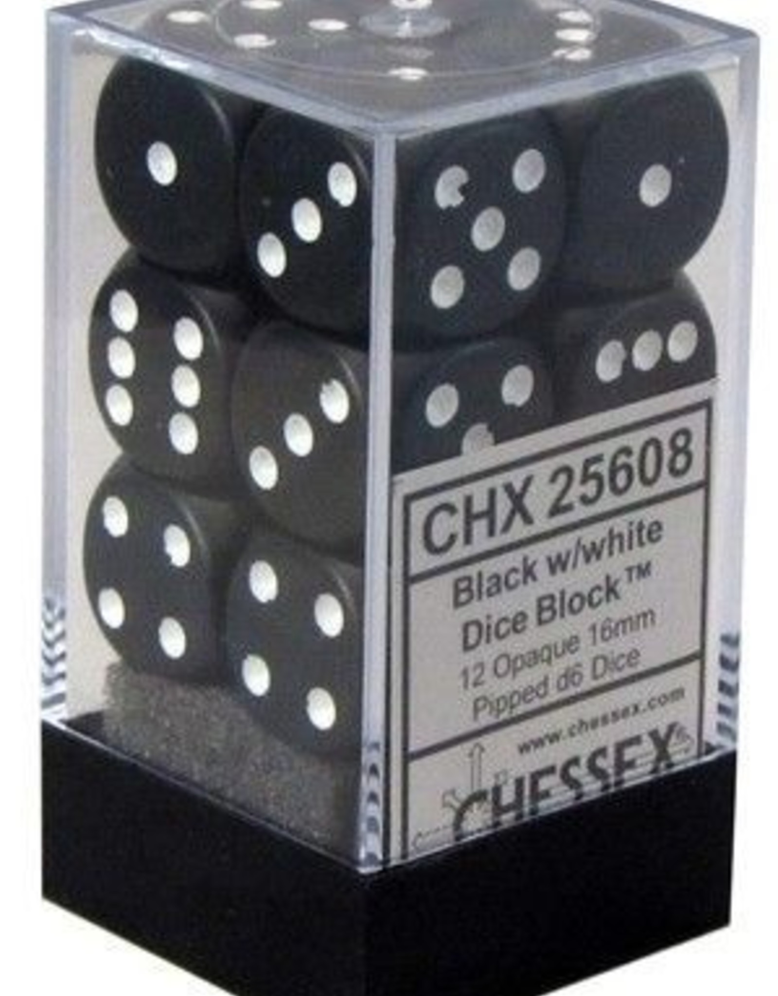 Chessex 16MM D6 Dice Set CHX25608 Opaque Black/White