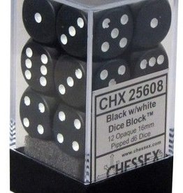 Chessex 16MM D6 Dice Set CHX25608 Opaque Black/White