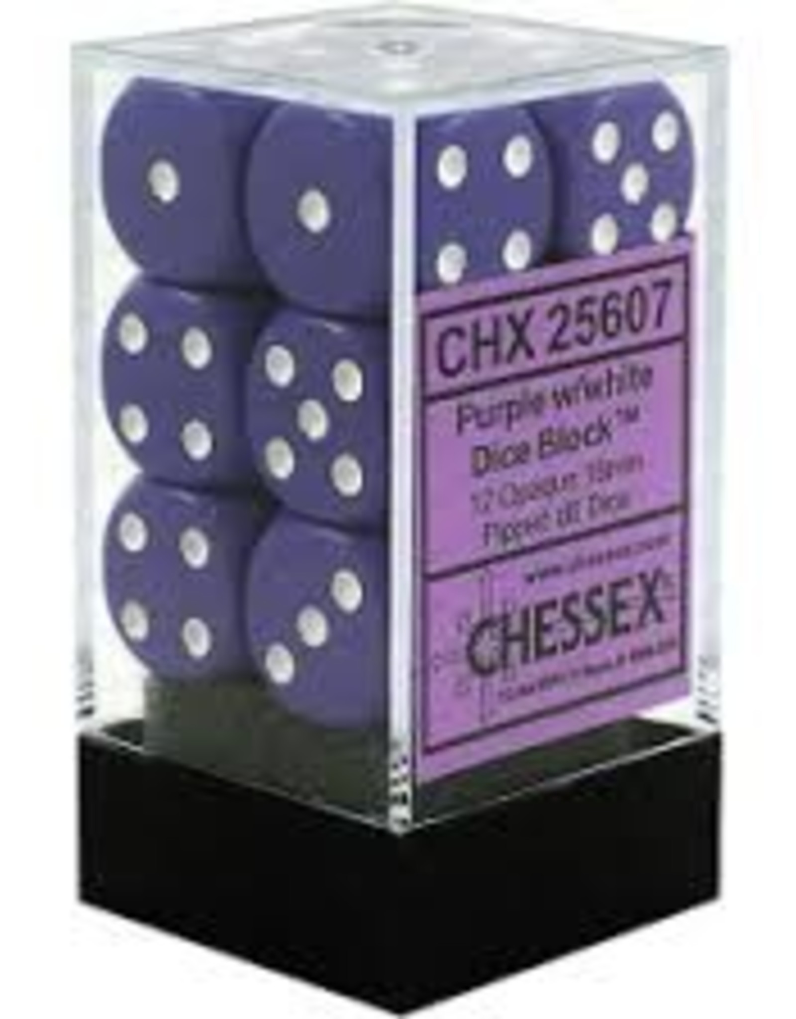 Chessex 16MM D6 Dice Set CHX25607 Opaque Purple/White