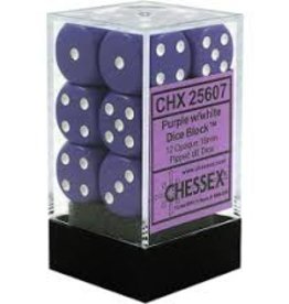 Chessex 16MM D6 Dice Set CHX25607 Opaque Purple/White