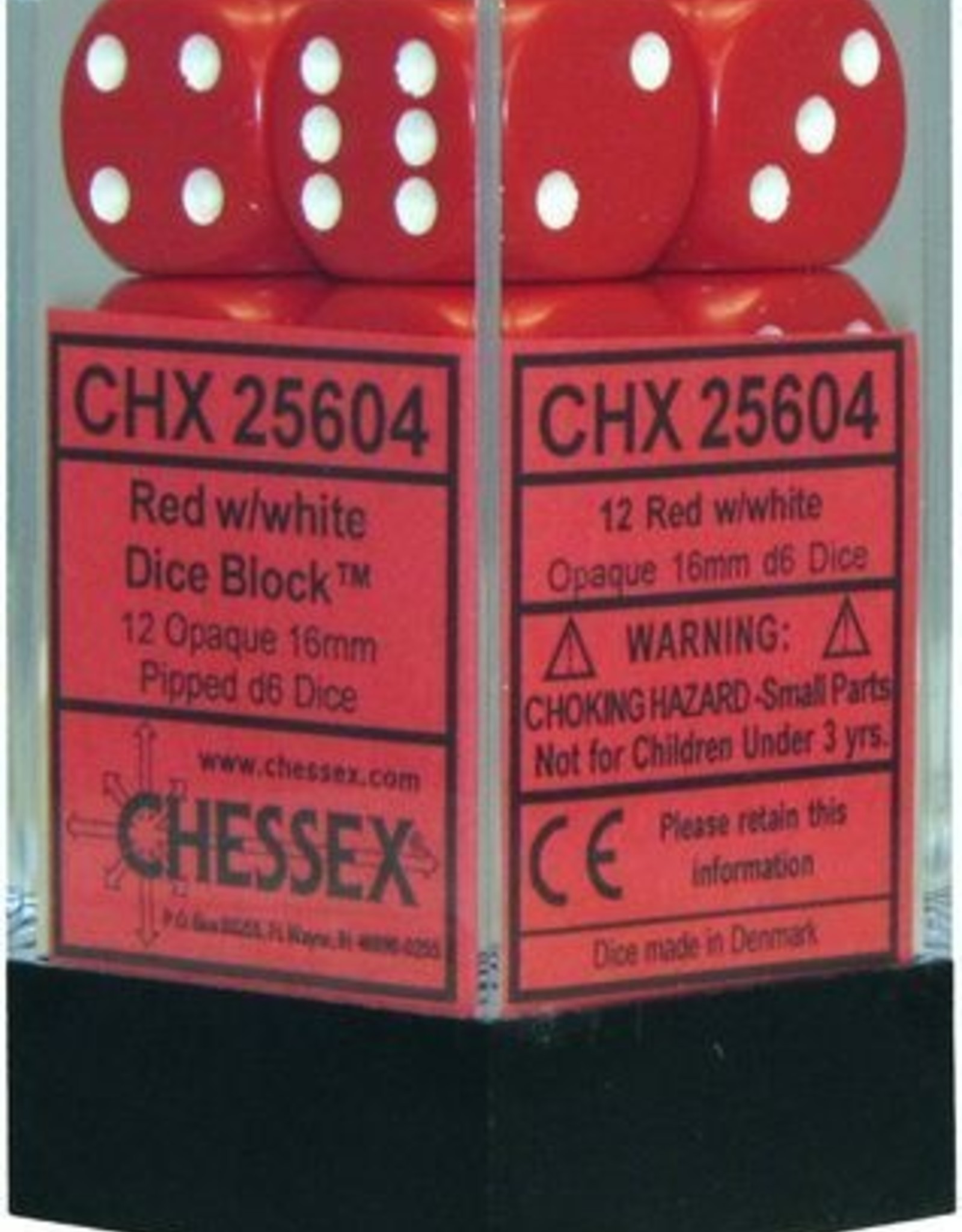 Chessex 16MM D6 Dice Set CHX25604 Opaque Red/White