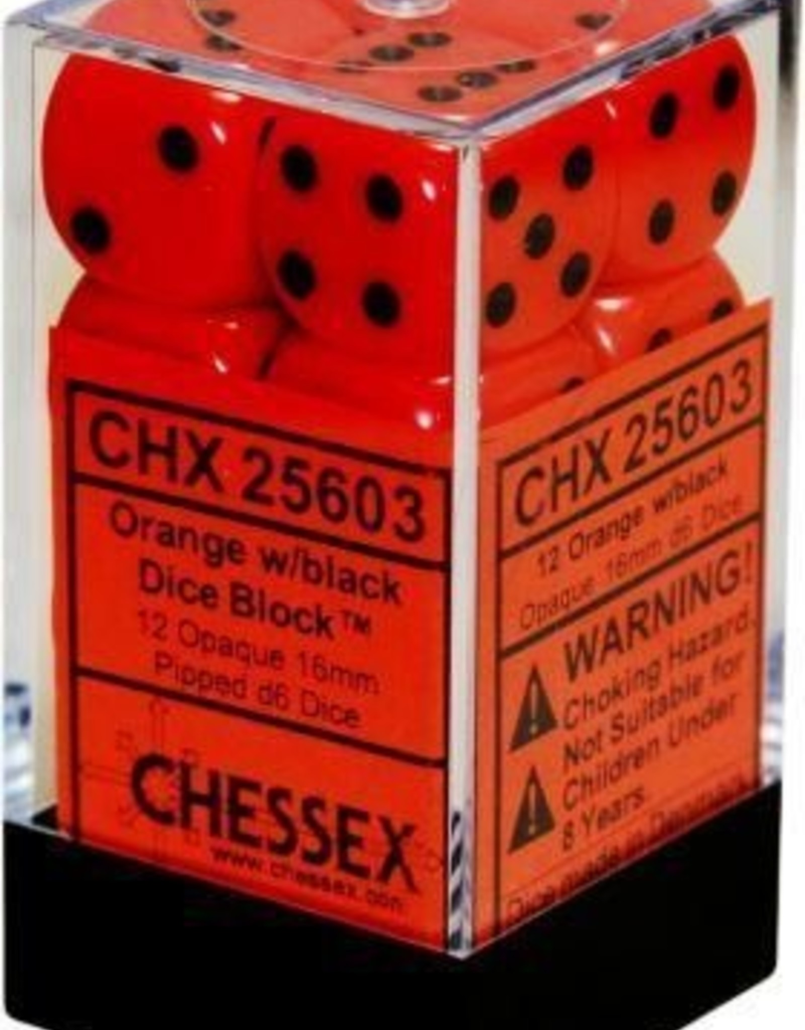 Chessex 16MM D6 Dice Set CHX25603 Opaque Orange/Black