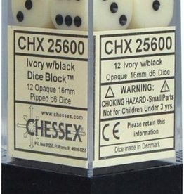 Chessex 16MM D6 Dice Set CHX25600 Opaque Ivory/Black