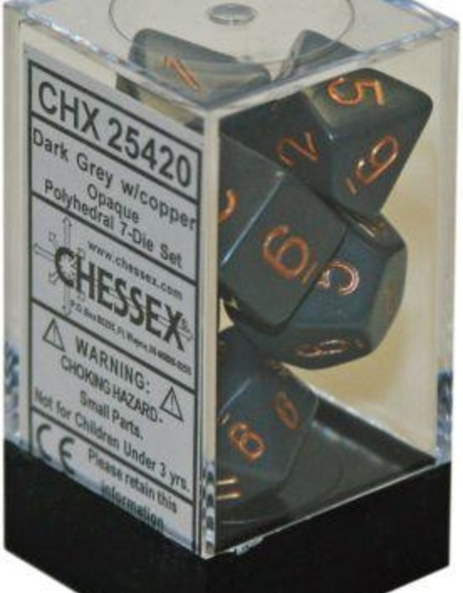 Chessex 7Ct Dice Set CHX25420 Opaque Dark Grey/Copper