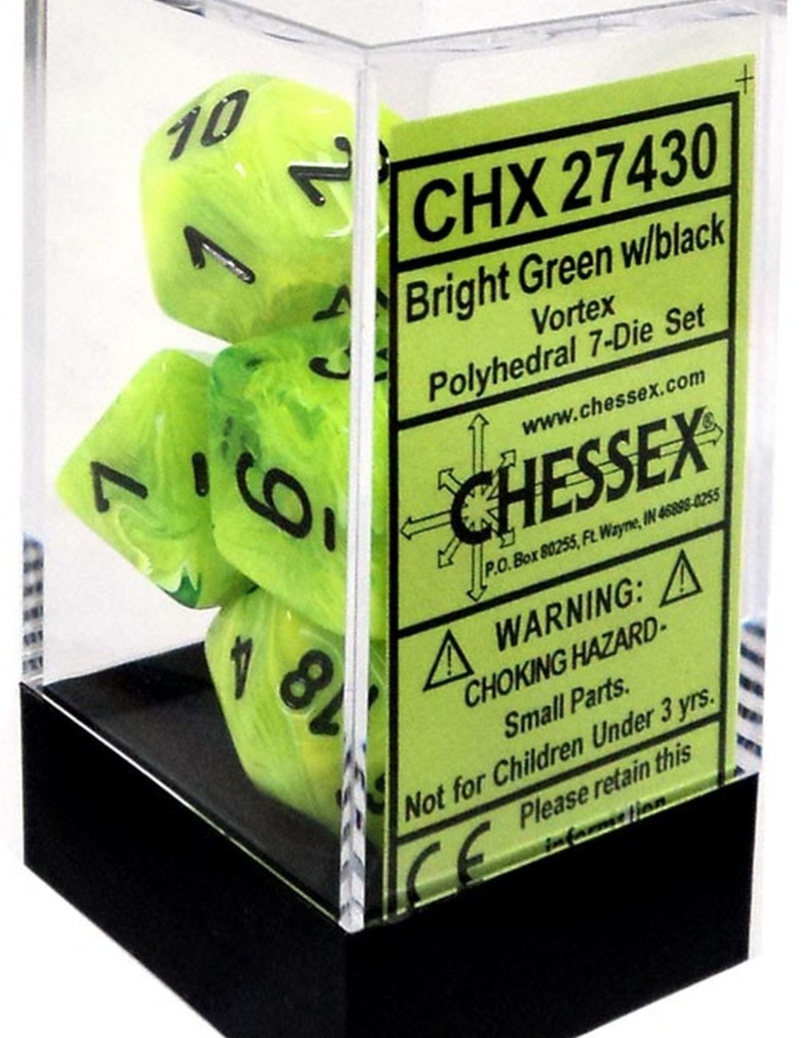 Chessex 7Ct Dice Set CHX27430 Vortex Bright Green/Black
