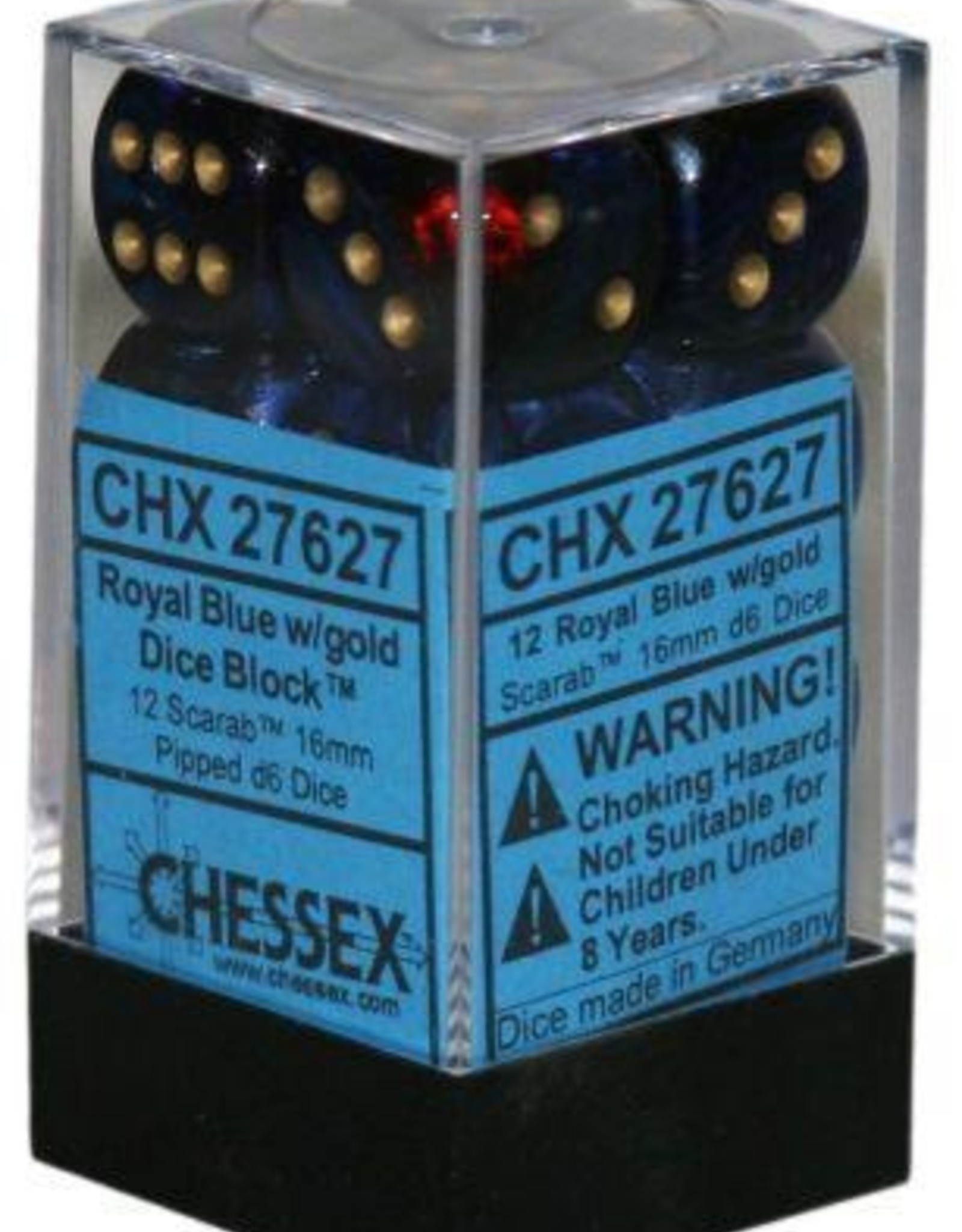 Chessex 16MM D6 Dice Set CHX27627 Scab Royal Blue/Gold