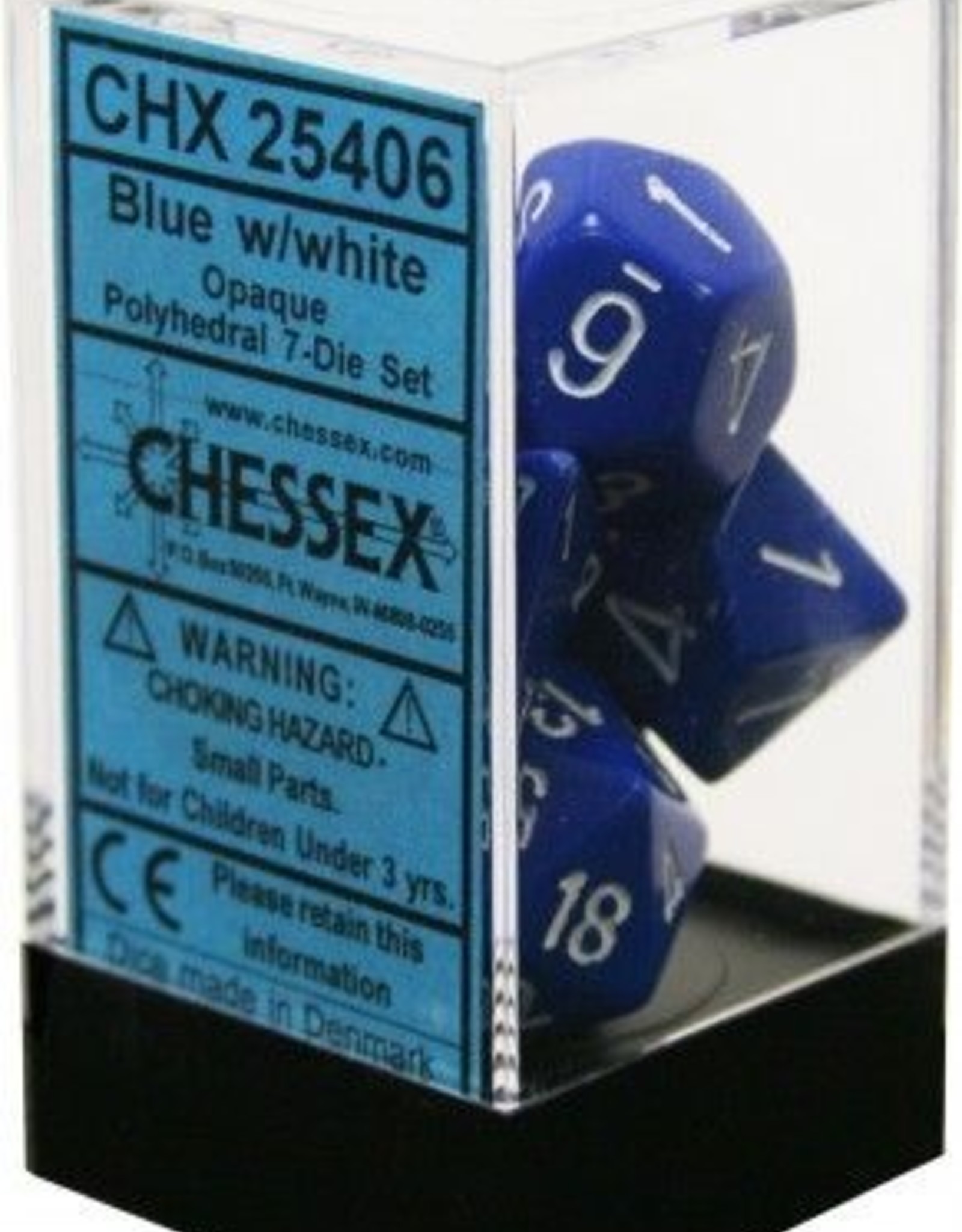 Chessex 7Ct Dice Set CHX25406 Opaque Blue/White