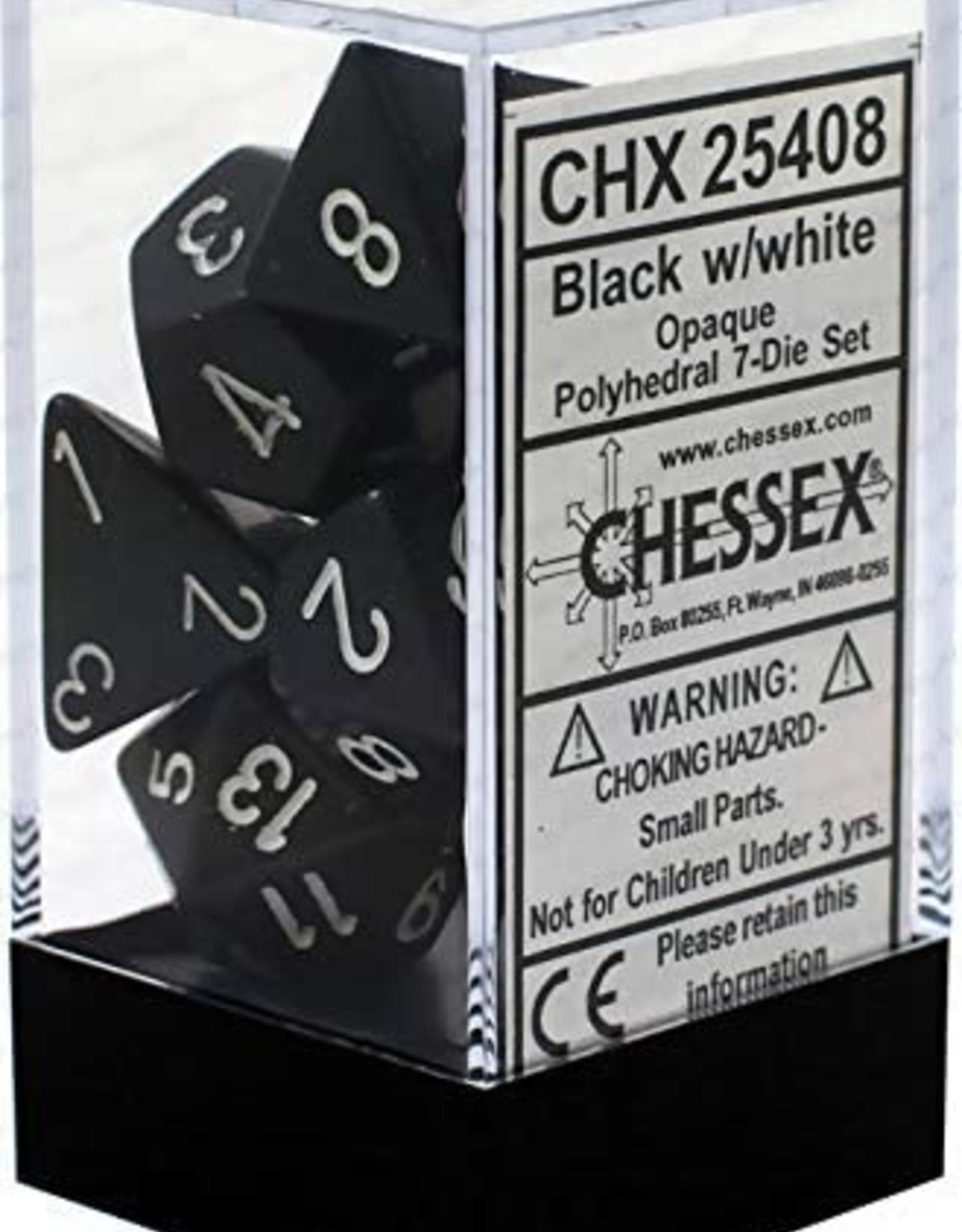 Chessex 7Ct Dice Set CHX25408 Opaque Black/White