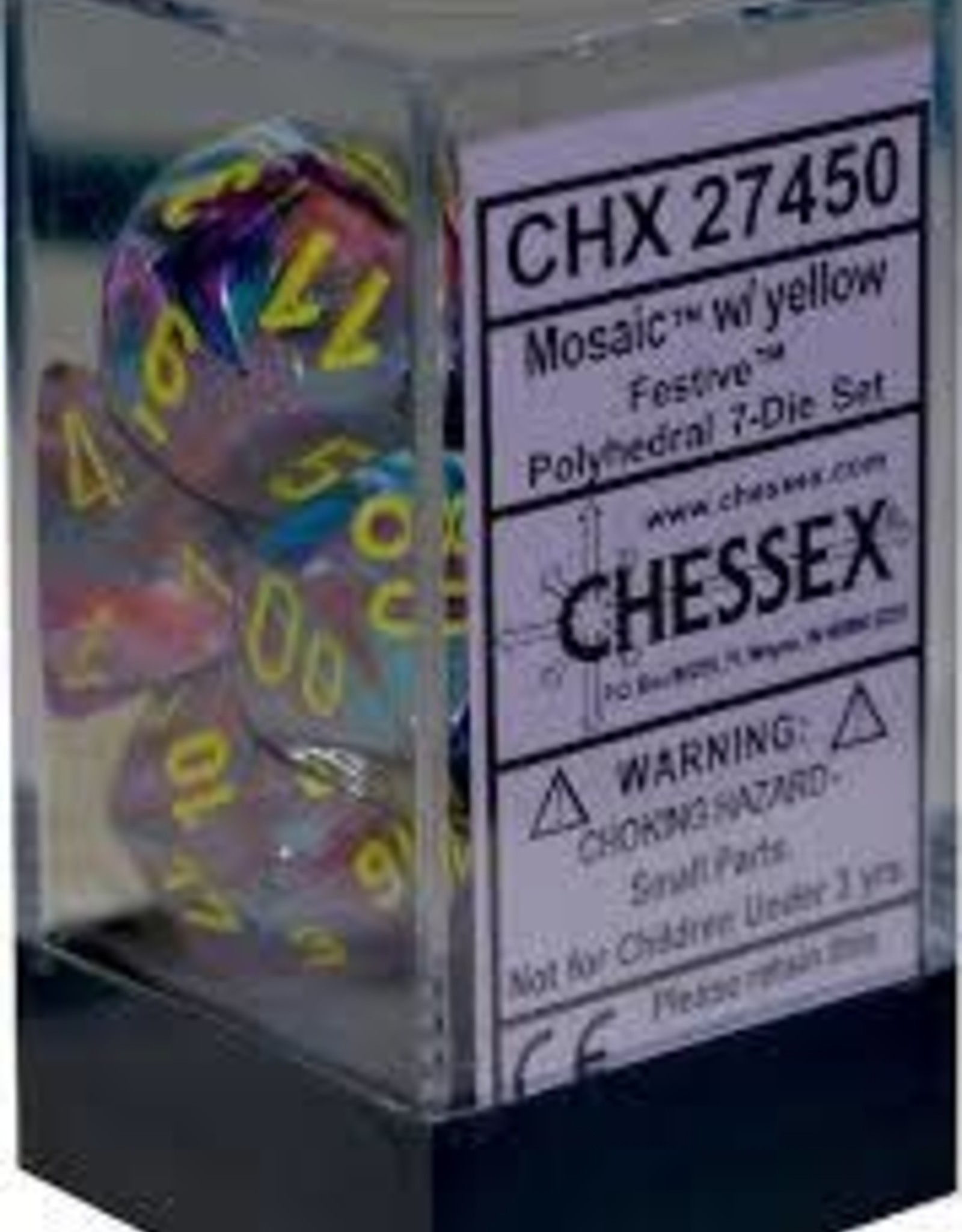Chessex 7Ct Dice Set CHX27450 Festive Mosaic/Yellow