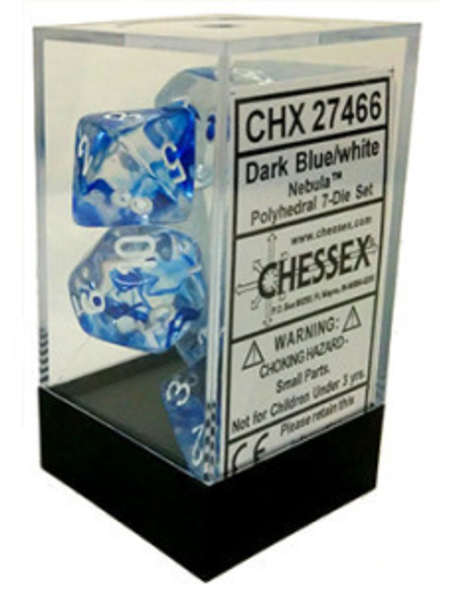Chessex 7Ct Dice Set CHX27466 Nebula Dark Blue/White