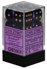Chessex 16MM D6 Dice Set CHX27667 Borealis Royal Purple/Gold
