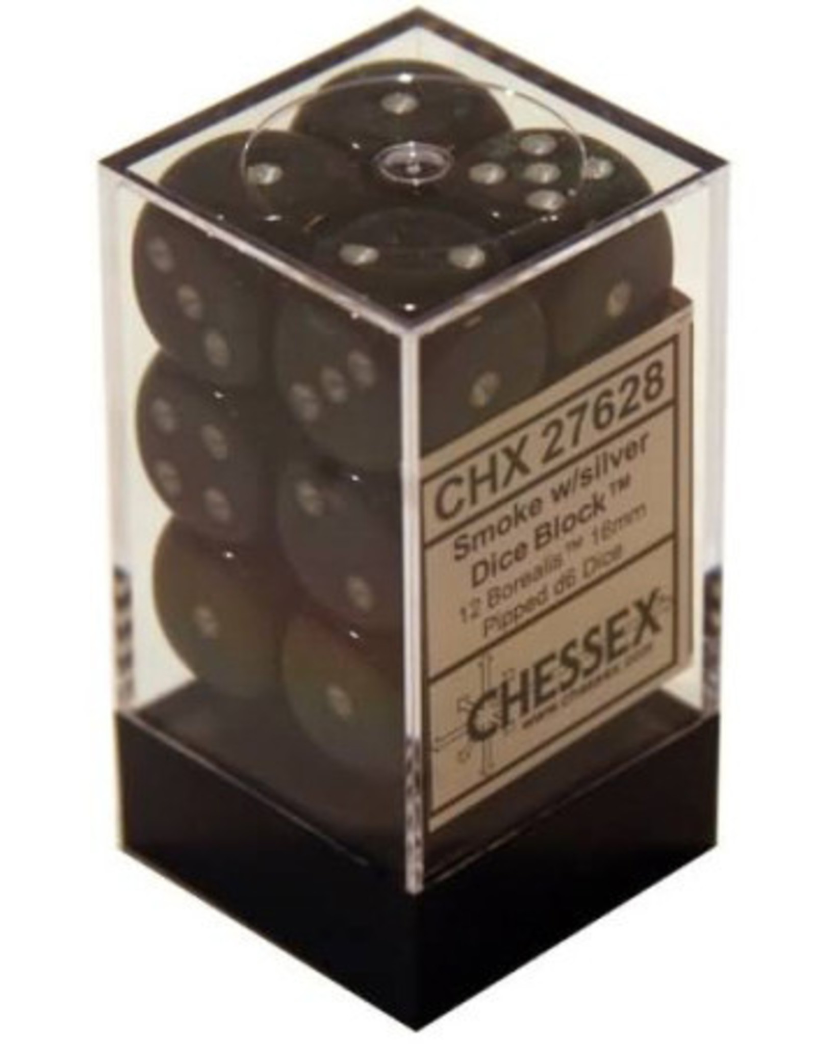 Chessex 16MM D6 Dice Set CHX27628 Borealis Smoke/Silver