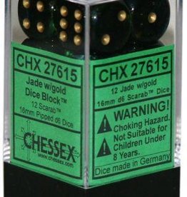 Chessex 16MM D6 Dice Set CHX27615 Scarab Jade/Gold