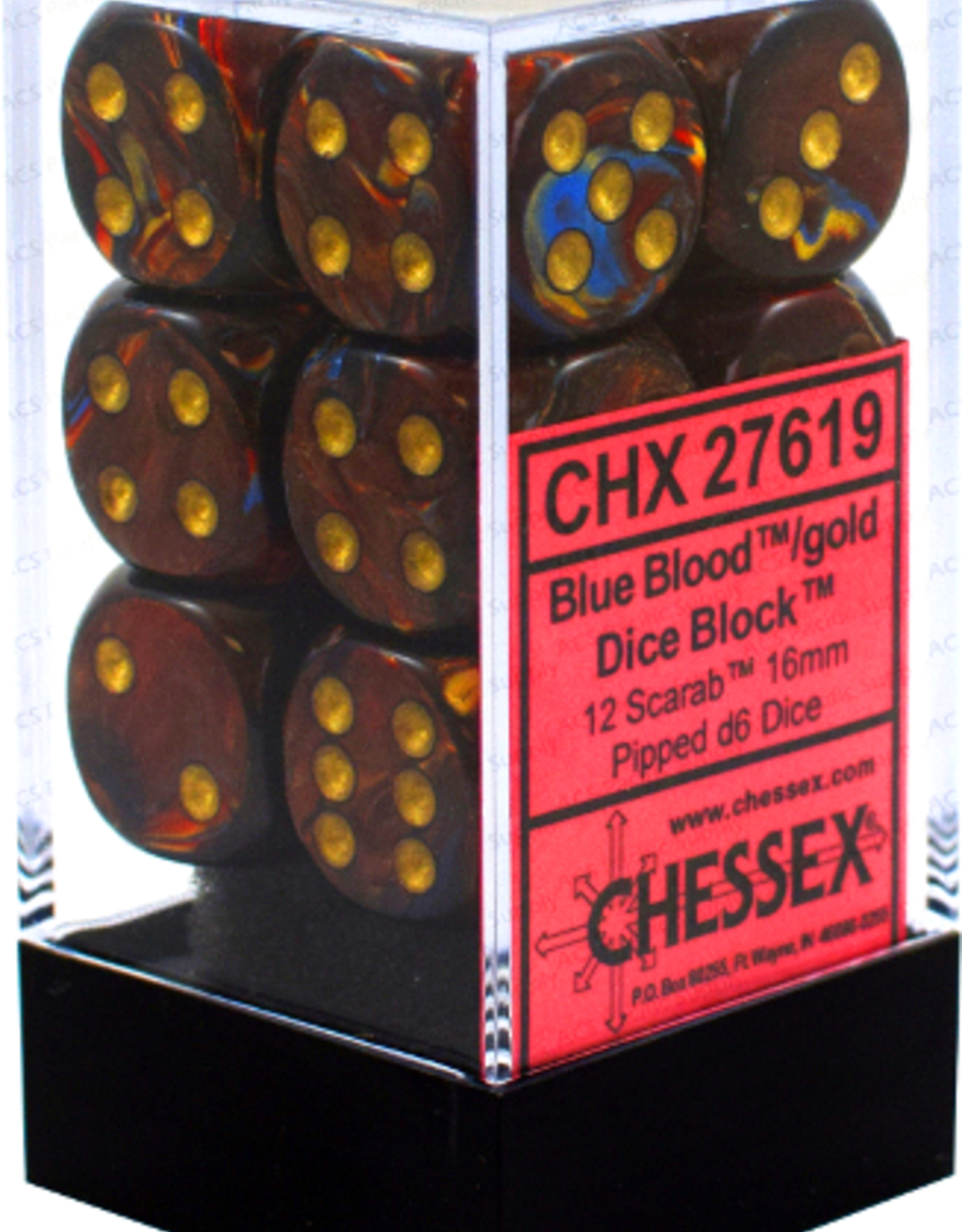 Chessex 16MM D6 Dice CHX27619 Scarab Blue Blood/Gold