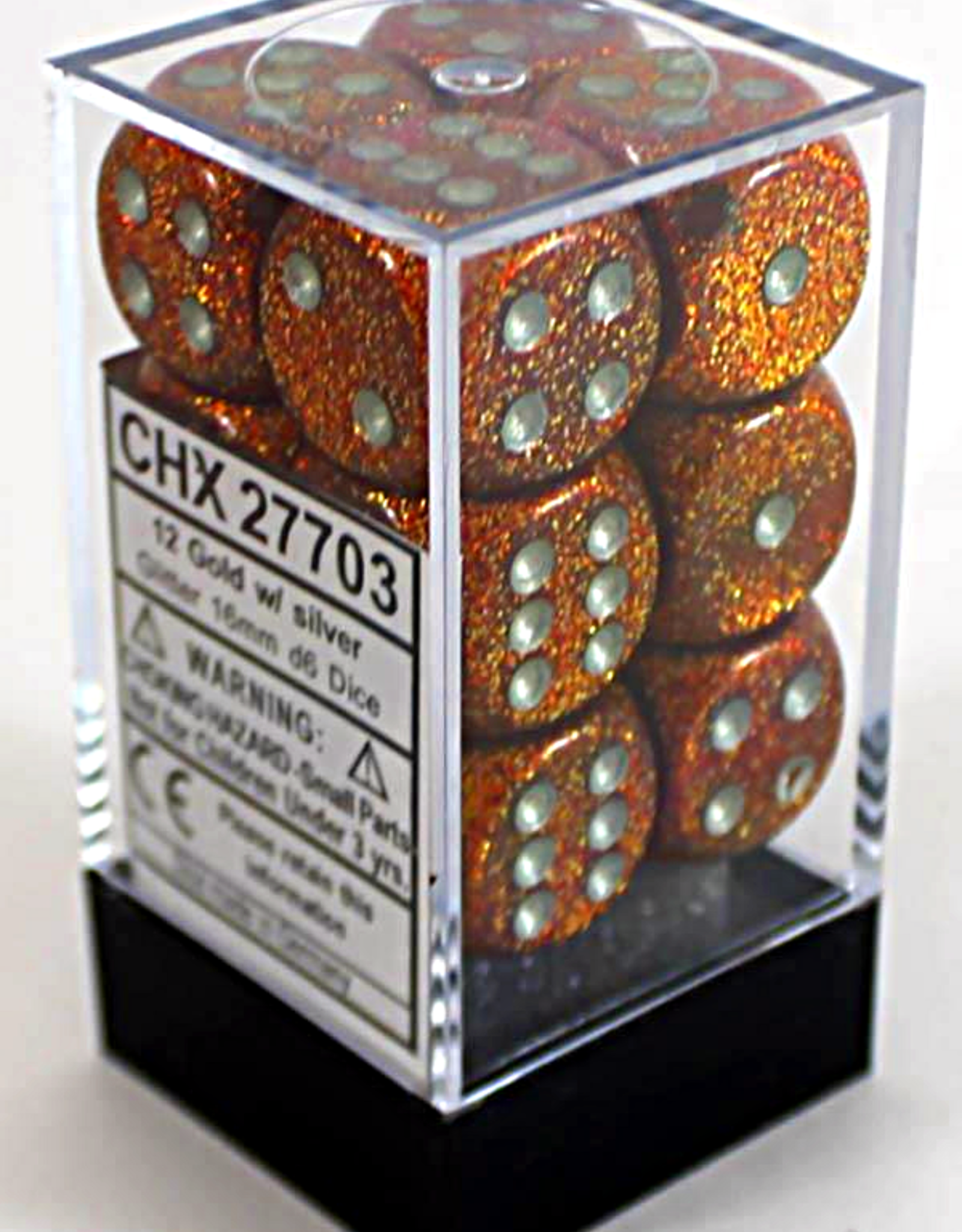 Chessex 16MM D6 Dice Set CHX27703 Glitter Gold/Silver