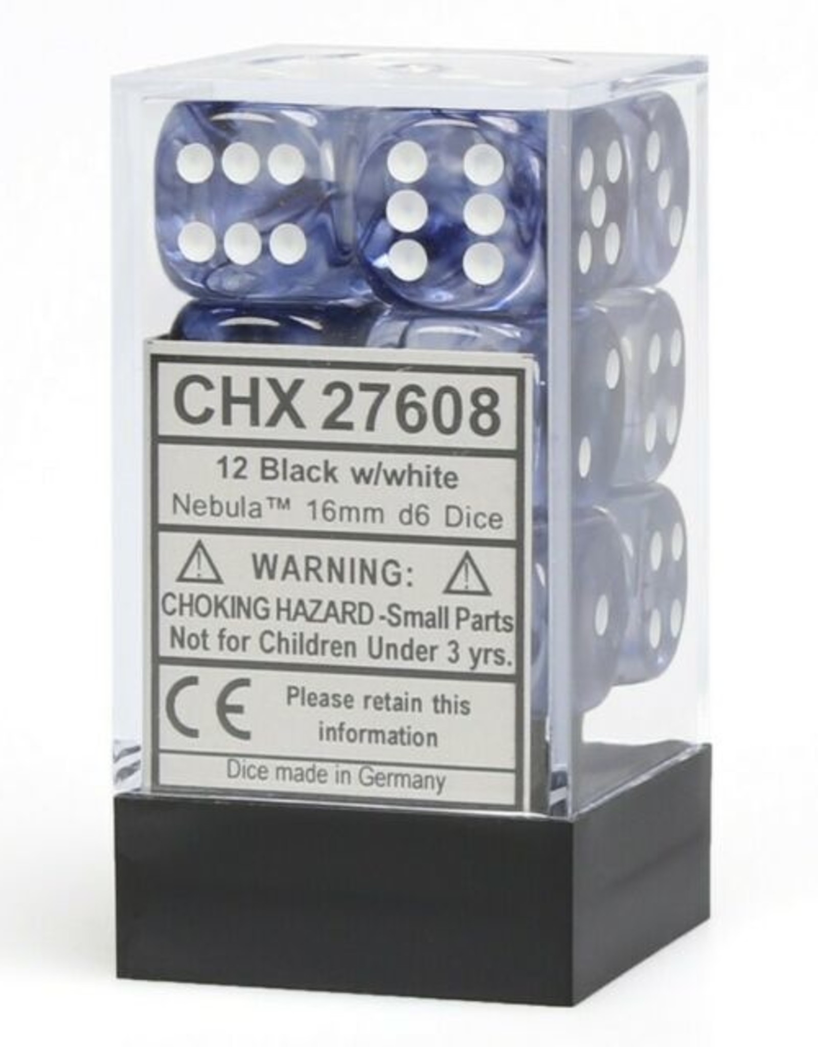 Chessex 16MM D6 Dice Set CHX27608 Nebula Black/White