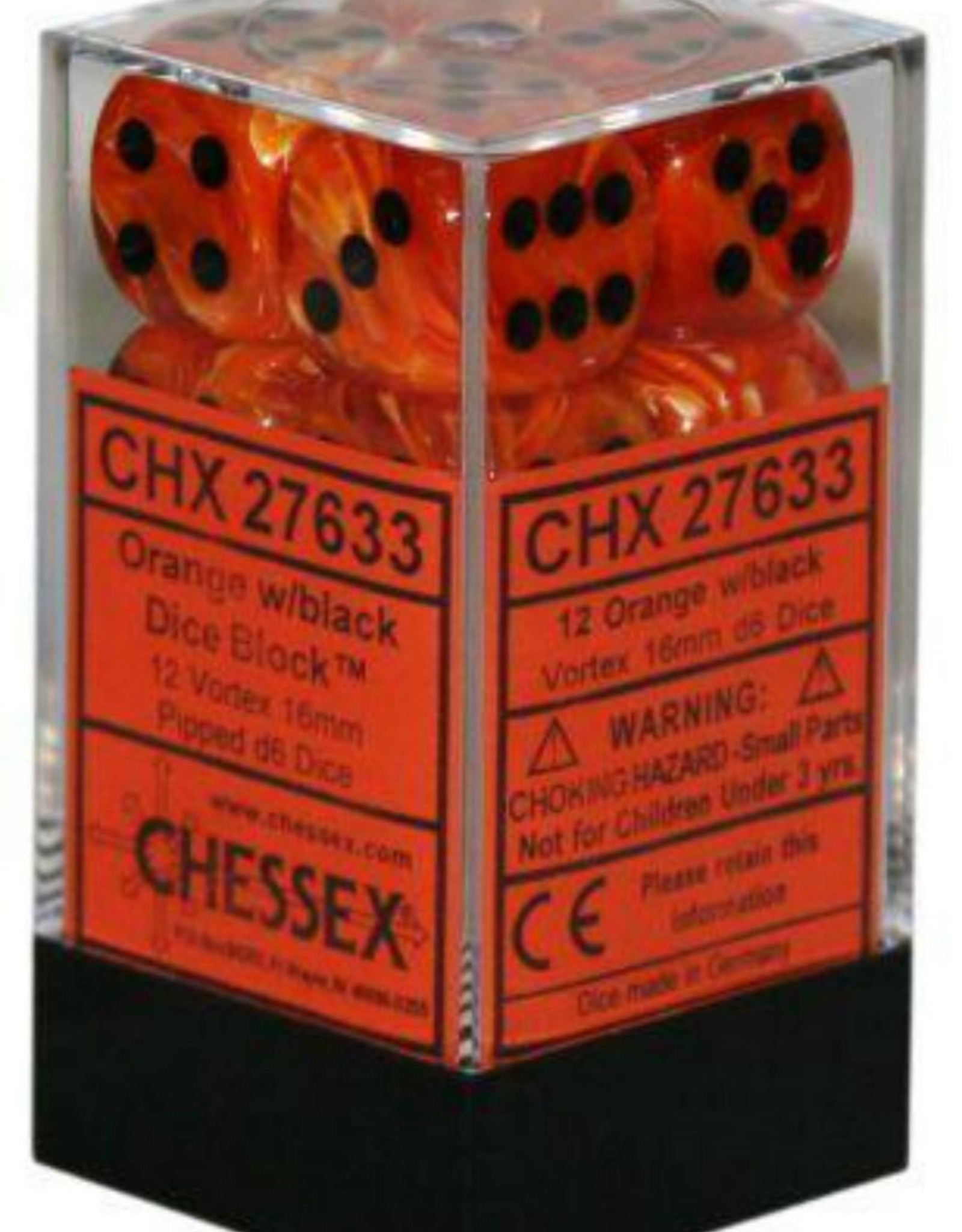 Chessex 16MM D6 Dice Set CHX27633 Vortex Orange/Black