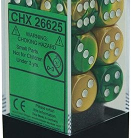 Chessex 16MM D6 Dice Set CHX26625 Gemini Gold Green/White