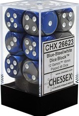 Chessex 16MM D6 Dice Set CHX26623 Gemini Blue Steel/White