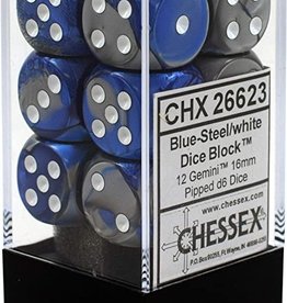 Chessex 16MM D6 Dice Set CHX26623 Gemini Blue Steel/White