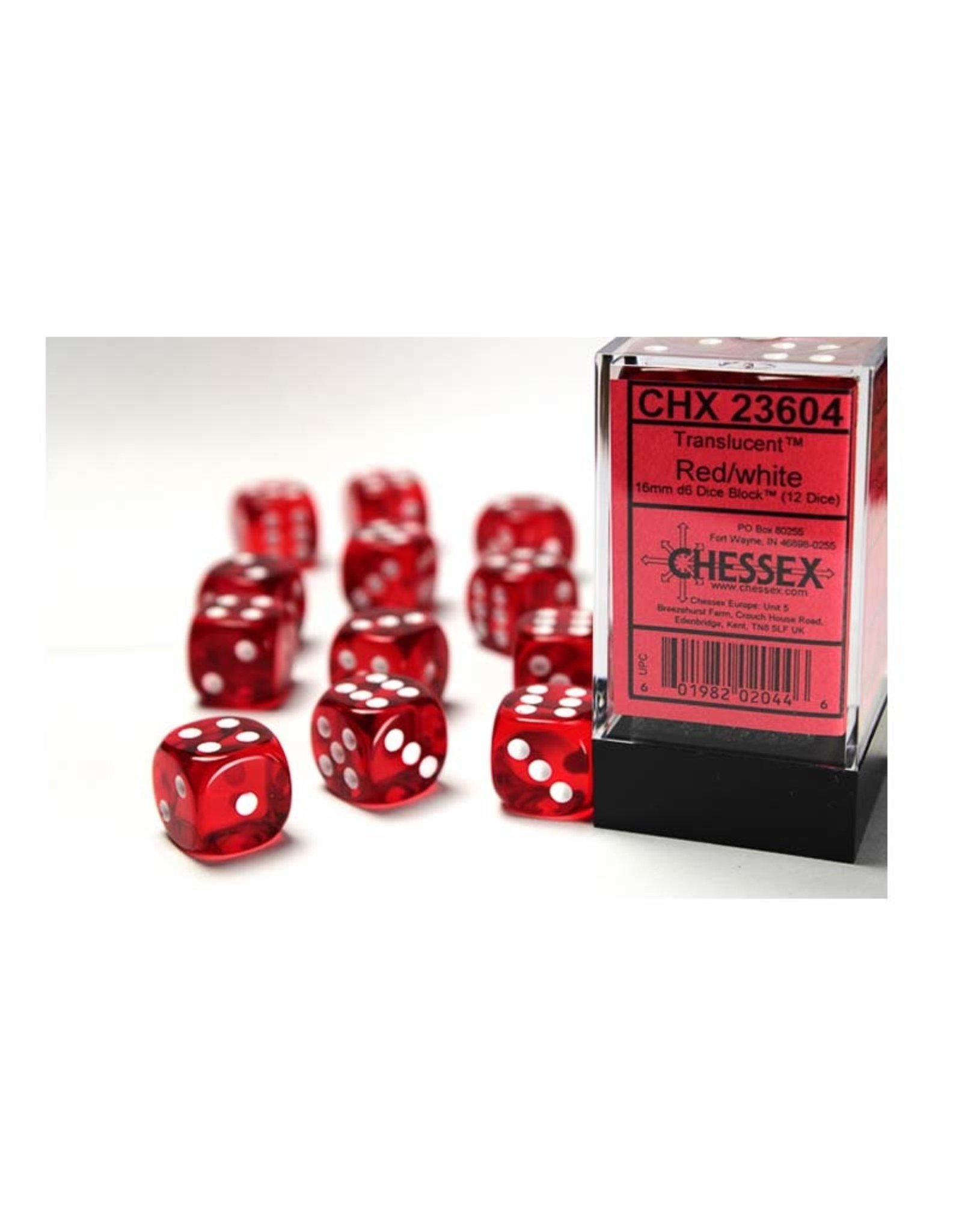 Chessex 16MM D6 Dice Set Translucent Red/White CHX 23604