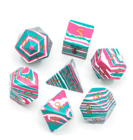 Foam Brain Engraved Dice Set: Textured Turquoise, Pink & Teal