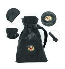 Foam Brain Black Leather Dice Bag: Reptillian Eye