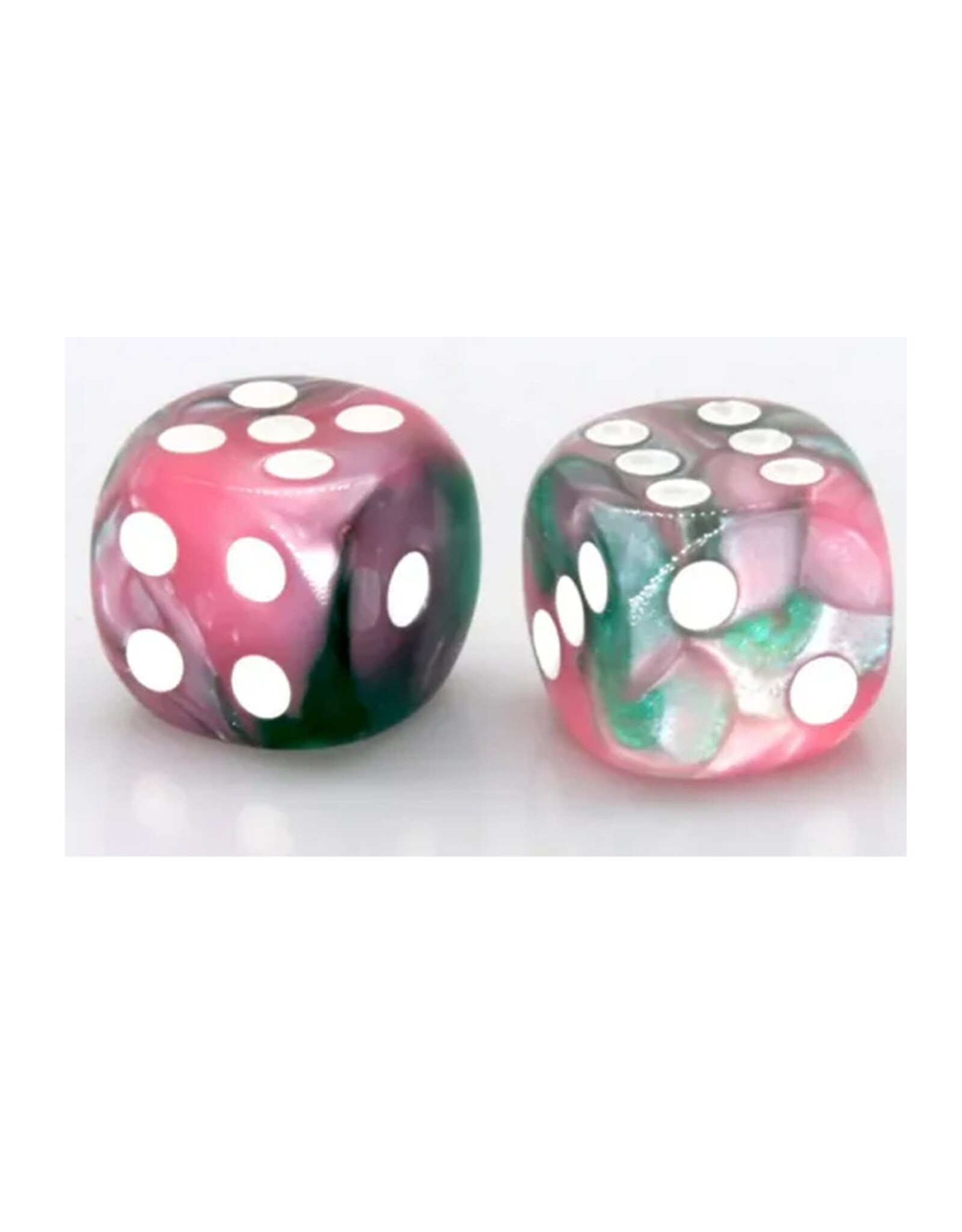 Foam Brain 12 Piece D6 Set: Pink and Green Pearlescent RPG Dice
