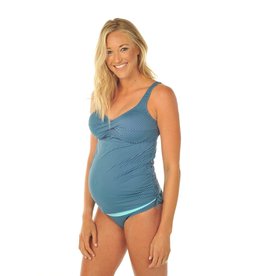 Prego Swimwear Twist Tankini - Navy/Aqua Pindot