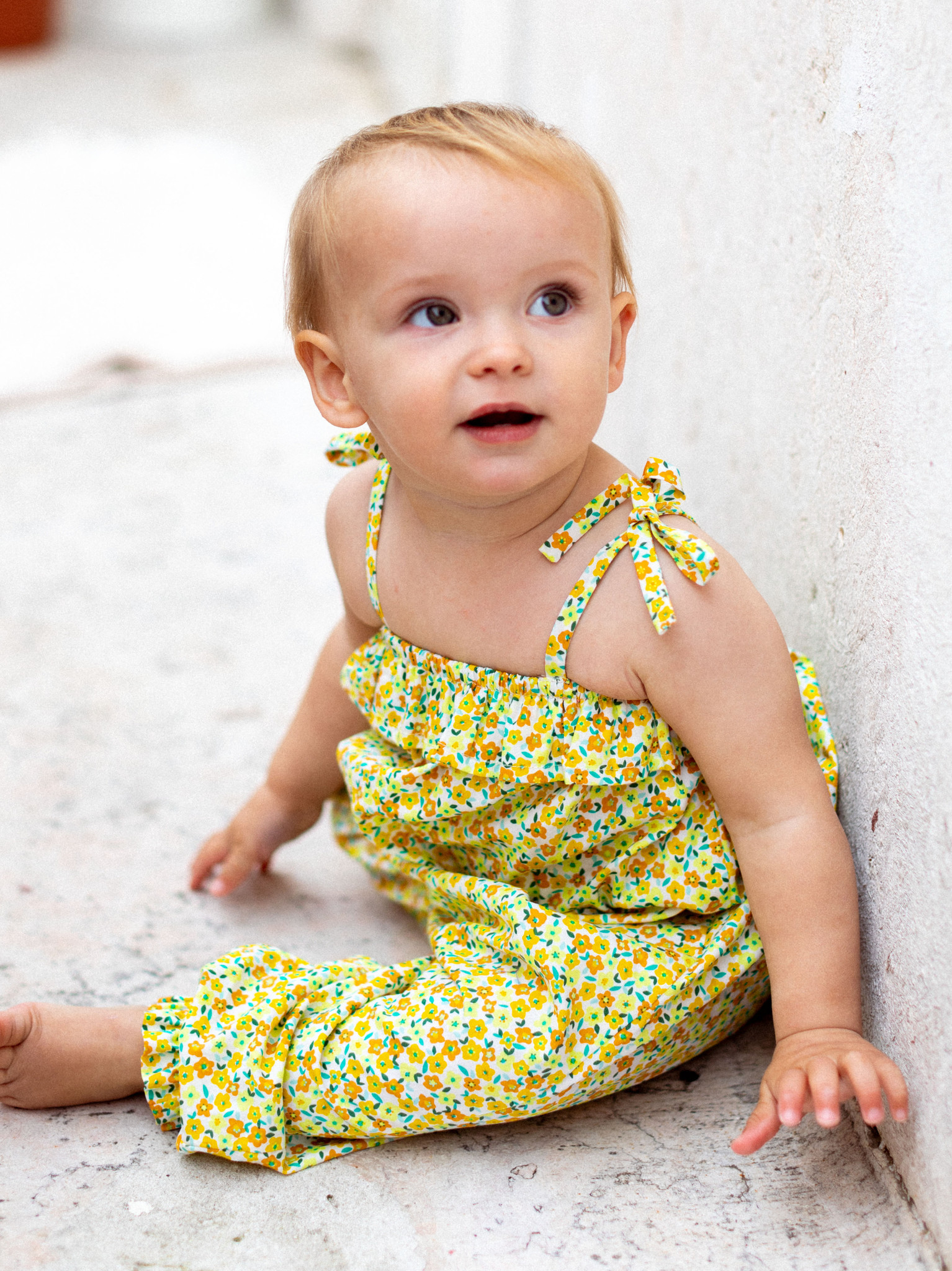 Tea Collection Tie Shoulder Romper-Golden Wildflowers