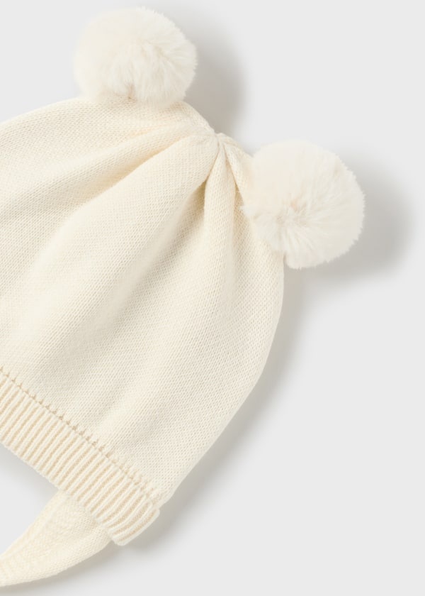 Mayoral Mayoral Winter Knit Pom Pom Bonnet & Mittens Set - Cream