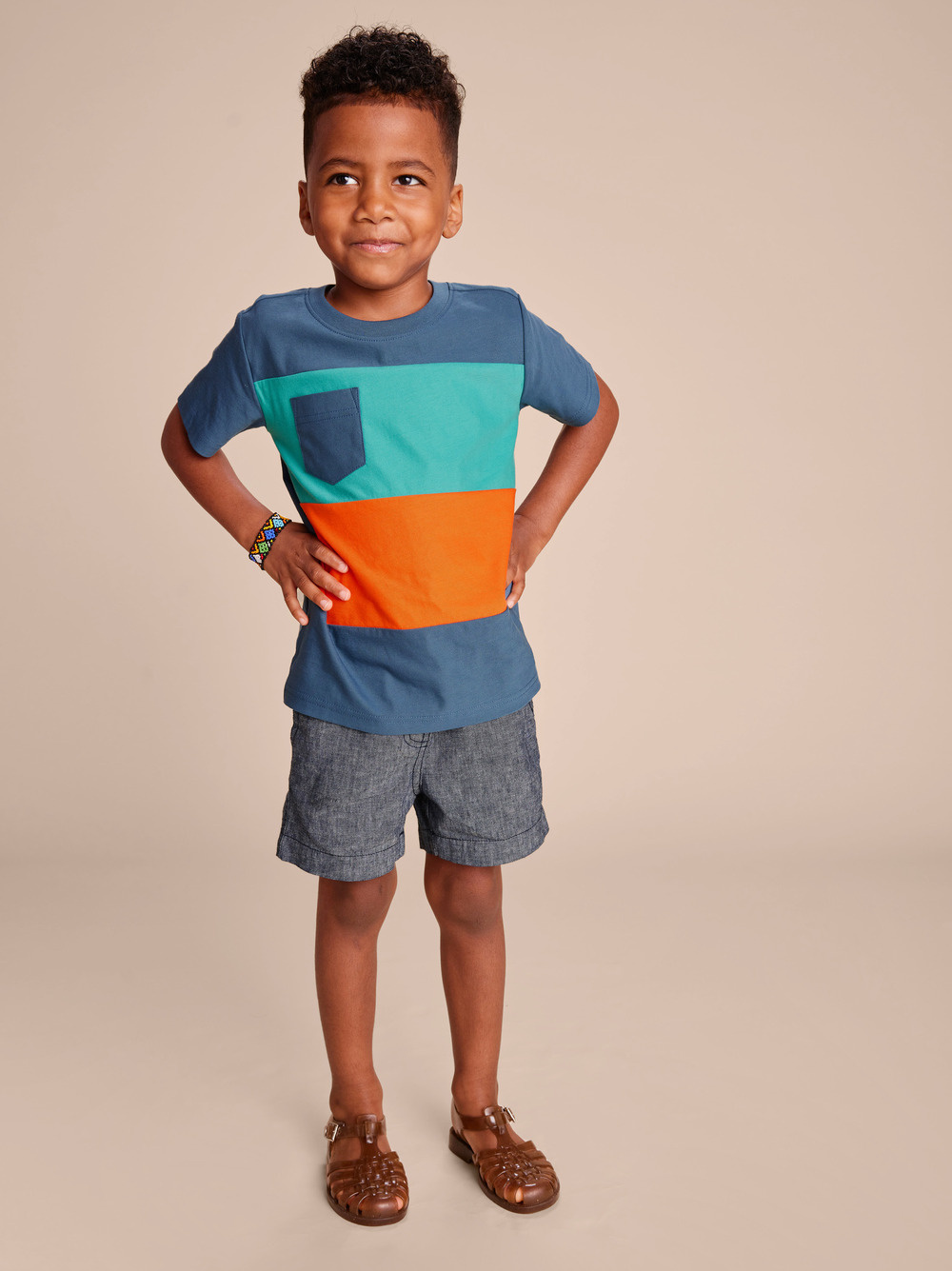 Tea Collection Colorblock Pocket Tee - Indian Teal
