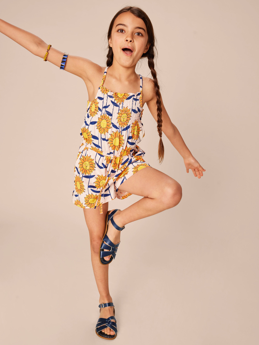 Tea Collection African Sunflowers Smocked Cross-Back Romper