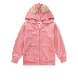 Tea Collection Pom Pom Ear Velour Hoodie - Mauveglow